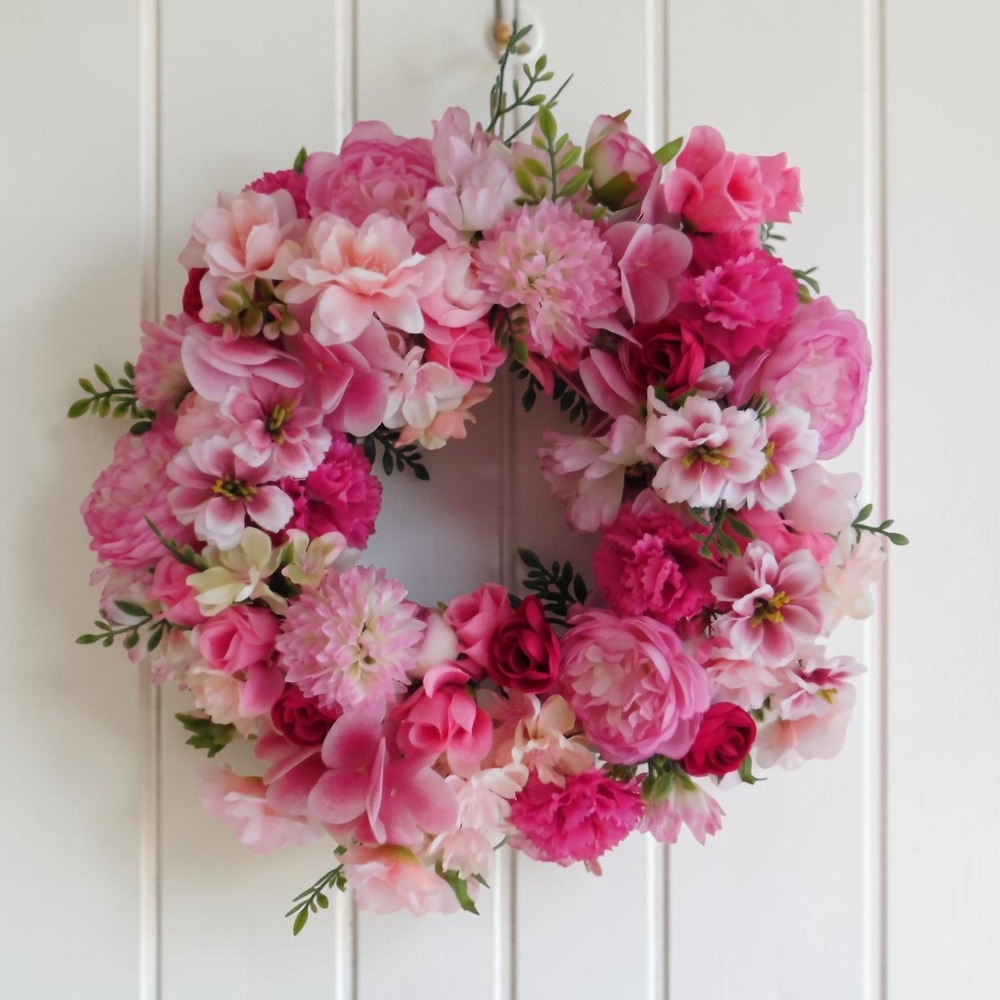 Small Pink Floral Wreath Home Decor‎ Accent Cottagecore Farmhouse Summer wreath